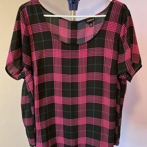 Torrid Black and Pink Checkered Blouse